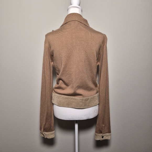 Bebe Vintage Leather Suede & Fur Y2K Collared Knit Bomber Downtown Fall Jacket L - Picture 5 of 9